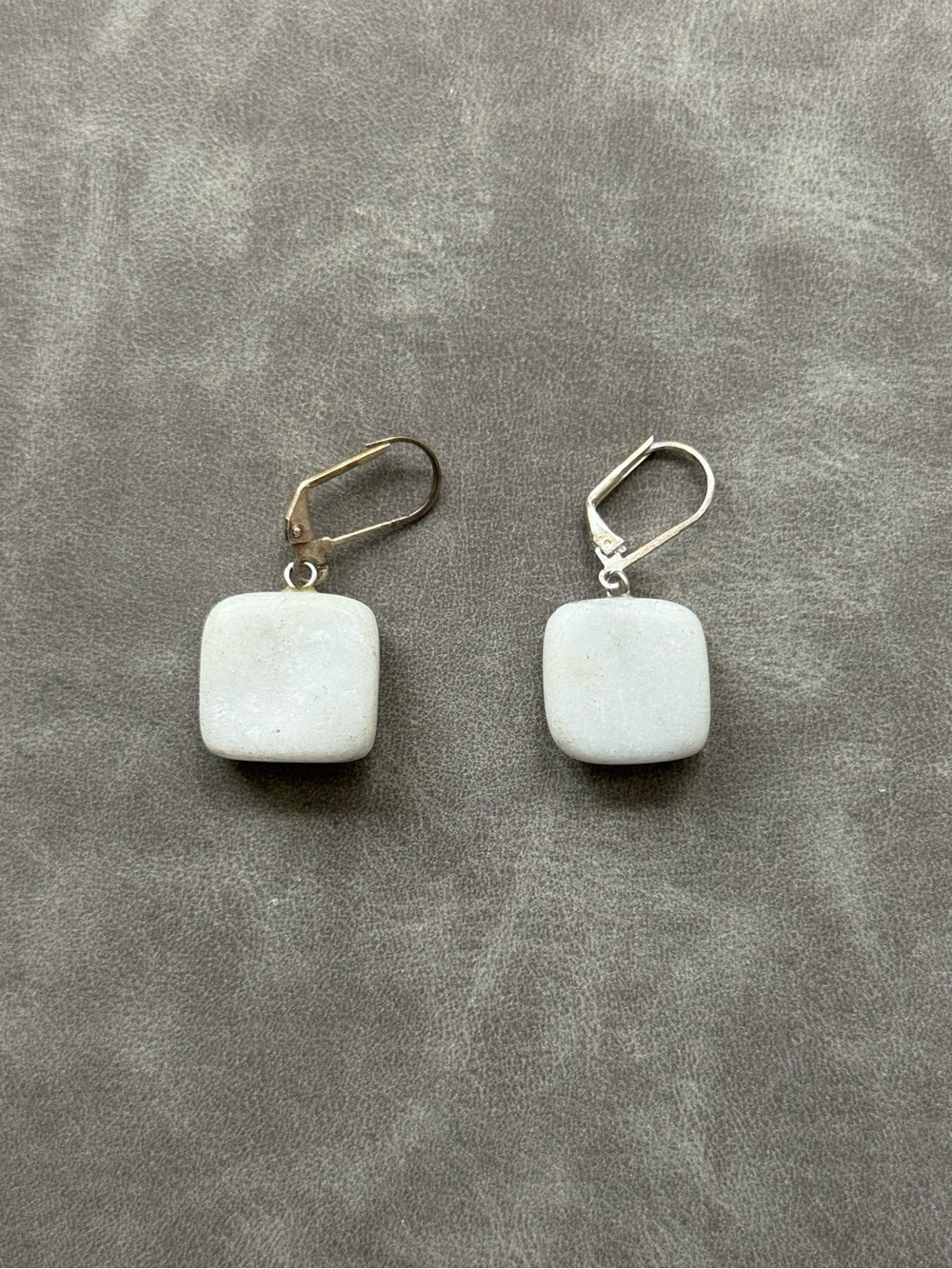 White Square Stone Drop Earrings - Minimalist